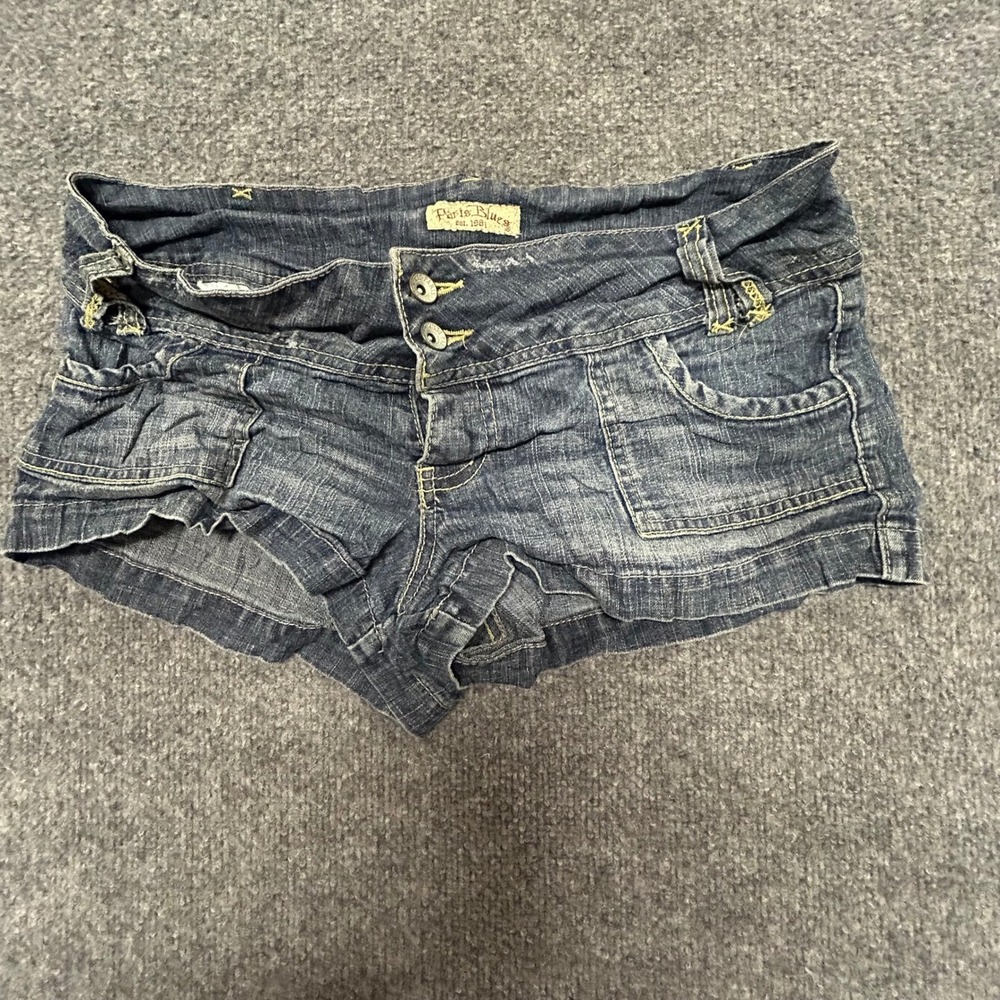 Paris Blues Shorts Womens Size 11 Blue Denim Low Rise Y2K Mini Cargo Pockets